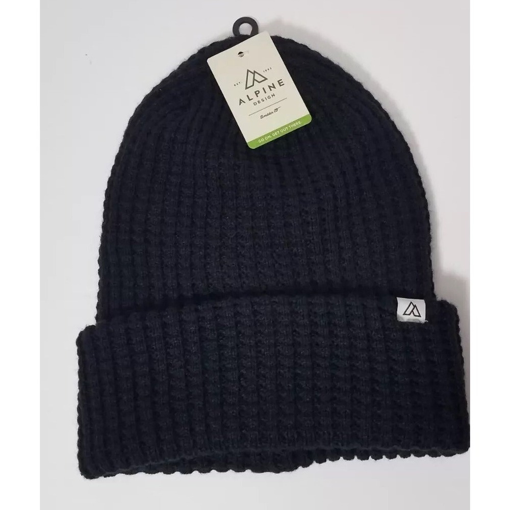 Alpine Design Black Slouchy Waffle Beanie Hat Women One Size NEW‎